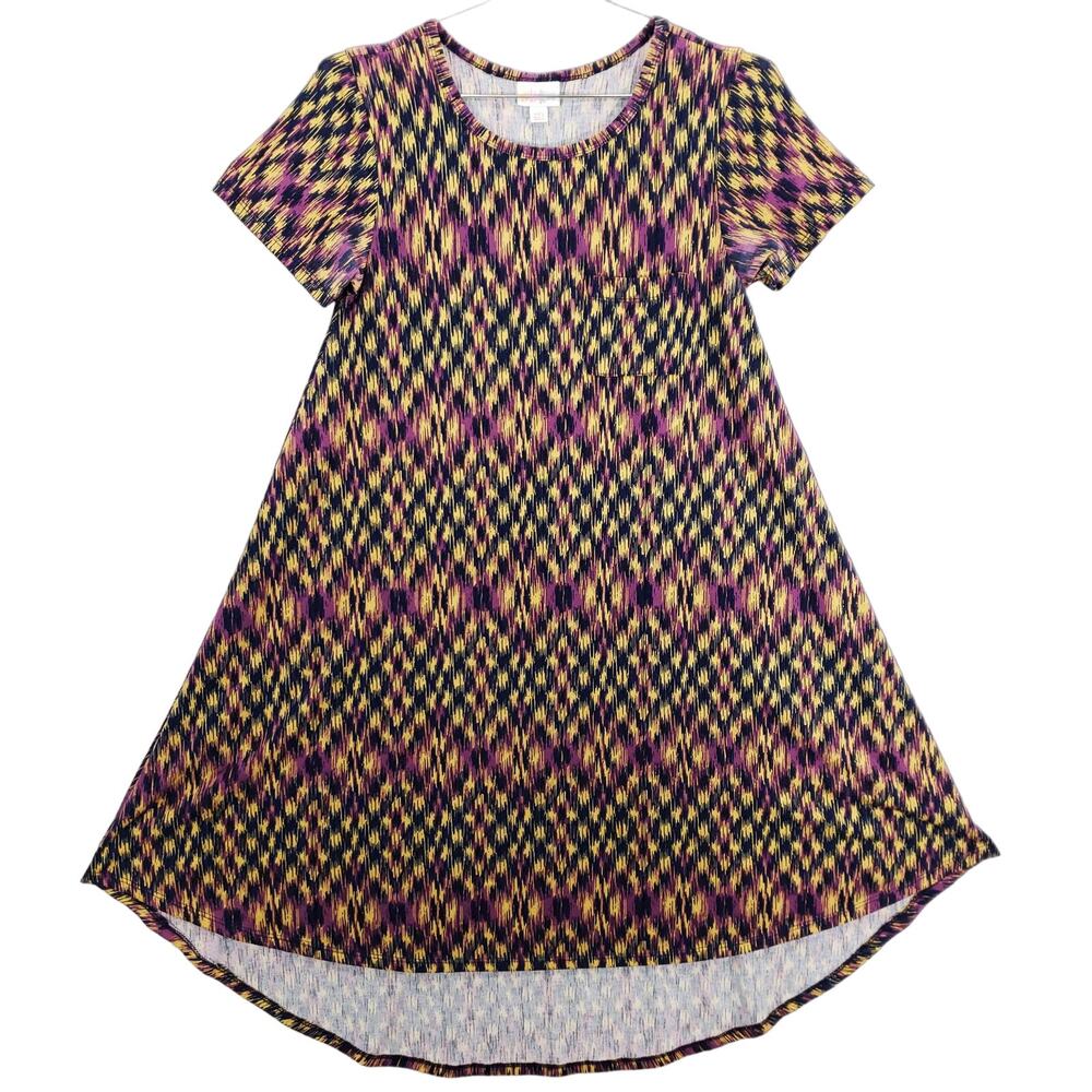 LuLaRoe T Shirt Dress Womens XXS Multicolor Geometric Carly Hi Low Hem Pullover